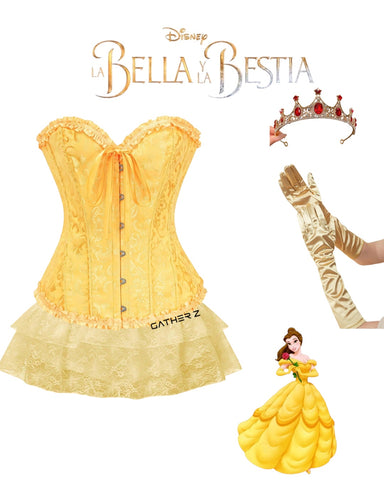 Disfraz bella y bestia (corsets guantes, corona, falda)
