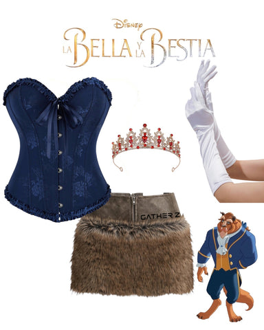 Disfraz bella y bestia (corsets guantes, corona, falda)