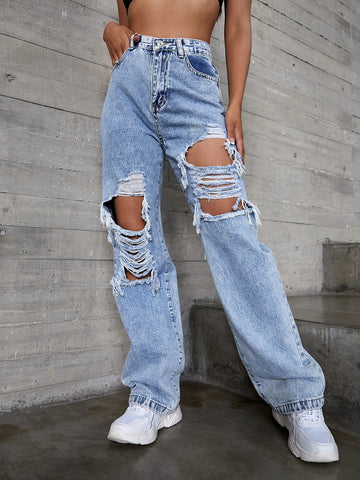 Jeans rotos de talle alto