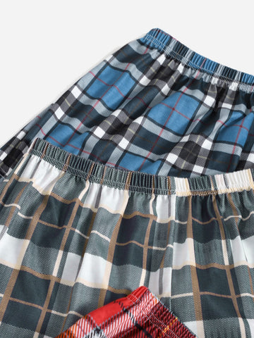 4 piezas shorts de dormir con estampado de tartán