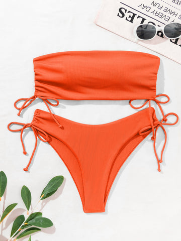 Bañador bikini cortado alto bandeau de canalé