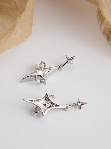 Pendientes largos con diseño de diamante de imitación con estrella