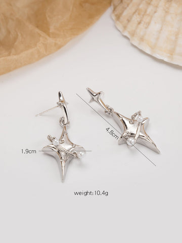 Pendientes largos con diseño de diamante de imitación con estrella