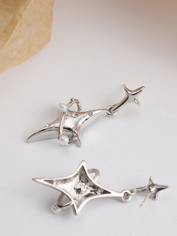 Pendientes largos con diseño de diamante de imitación con estrella