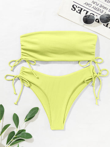 Bañador bikini cortado alto bandeau de canalé