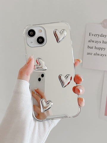 Funda de móvil de espejo con adorno de corazón