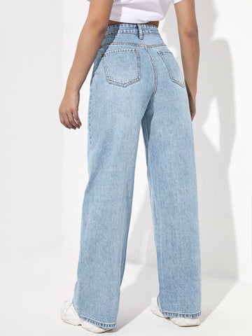 Jeans de talle alto de pierna ancha