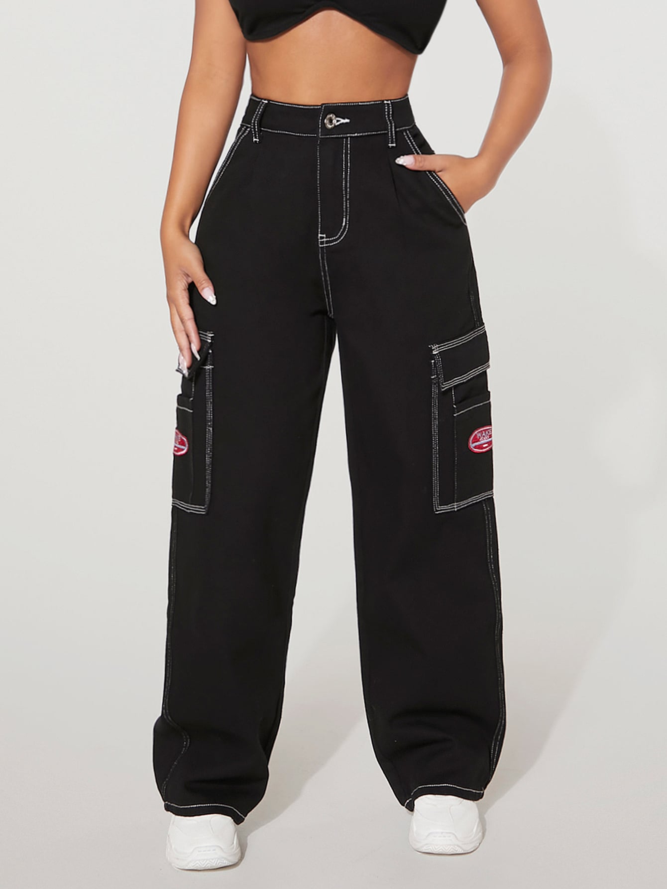  Jeans para mujer - Jeans cargo con bolsillo lateral con solapa  (color : blanco, talla: XS) : Ropa, Zapatos y Joyería