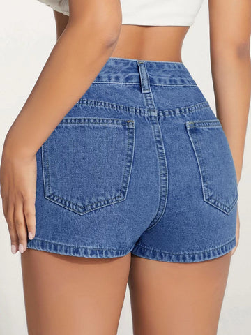 Shorts Vaqueros Con Dobladillo Irregular Y Cintura Alta