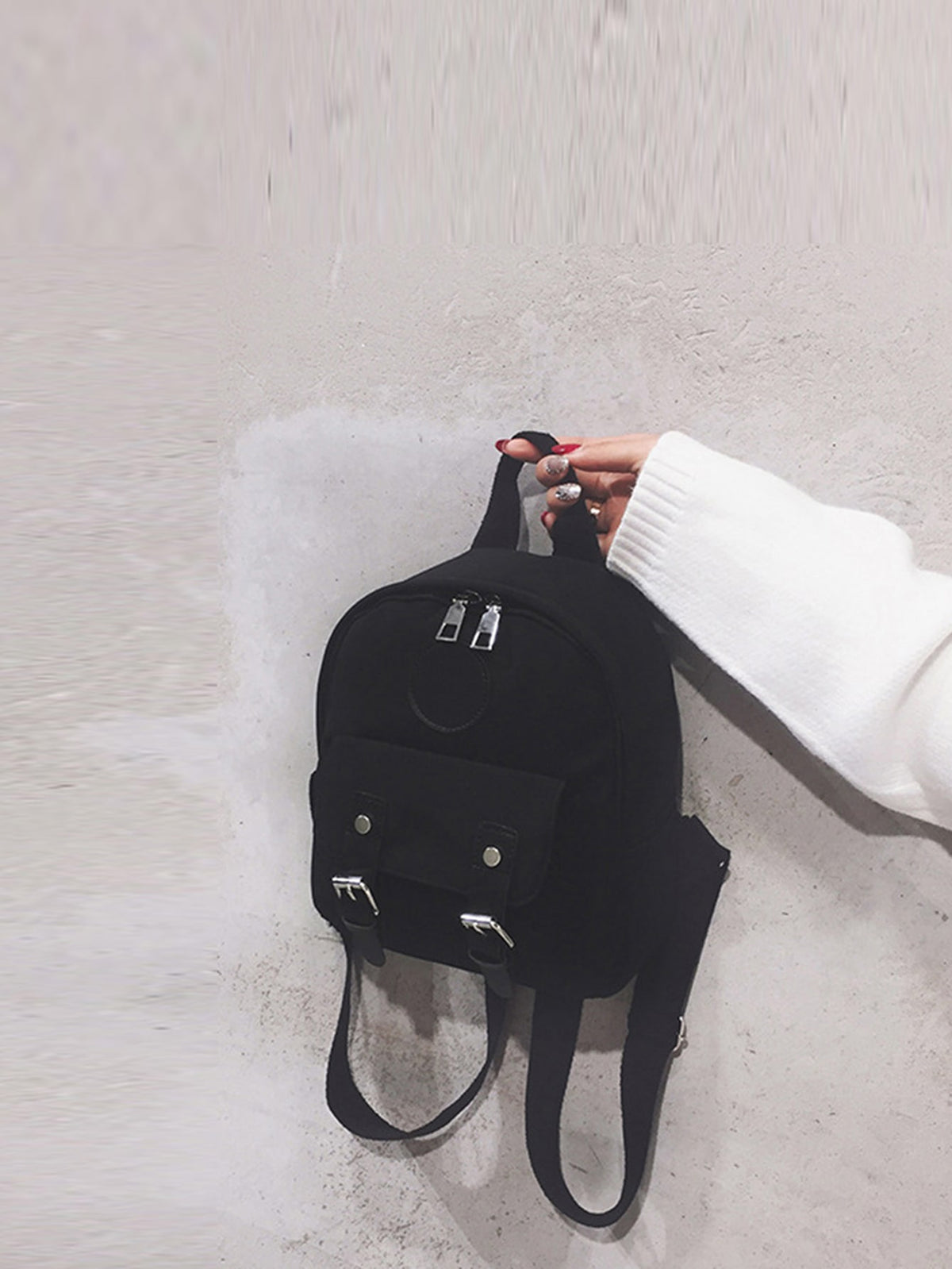 Mochila clásica con decoración de mini hebilla doble, bolso de mano con cúpula de cremallera informal,