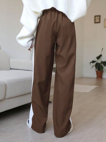 Pantalones de cintura con cordón con costura lateral en contraste