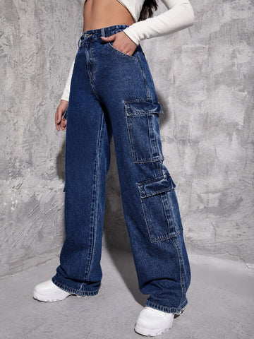 Jeans tipo boyfriend con cremallera con bolsillo con solapa