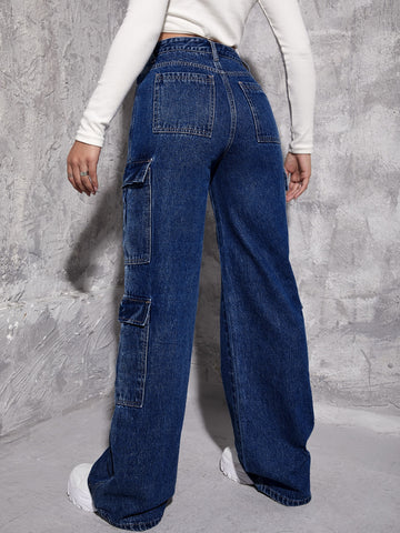 Jeans tipo boyfriend con cremallera con bolsillo con solapa