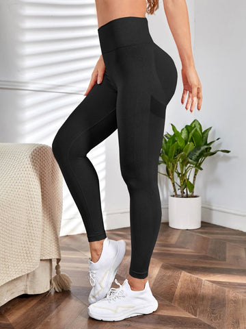 Leggings de yoga inconsútil cintura ancha con glúteos Leggings de gimnasio