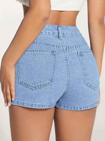 Shorts Vaqueros Con Dobladillo Irregular Y Cintura Alta