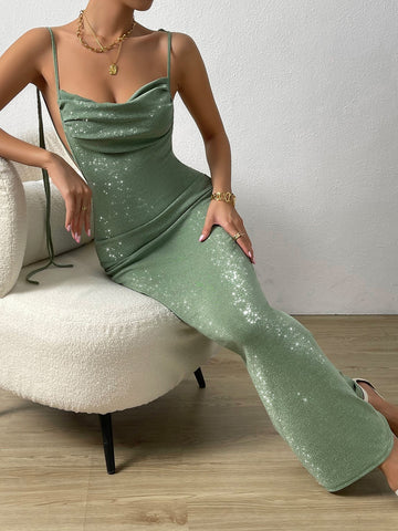 Vestido de vestir de hombro con nudo de espalda abierta bajo sirena