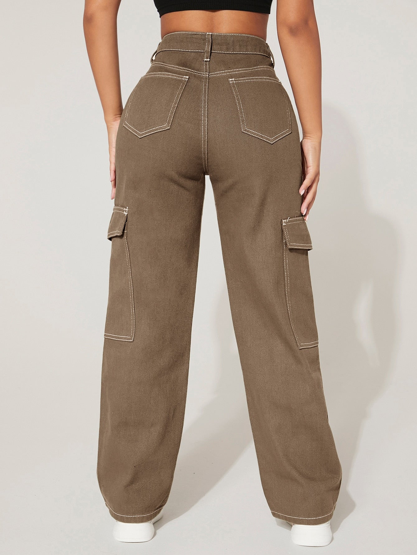 PETITE Jeans cargo de talle alto con bolsillo con solapa – Yaxa Store