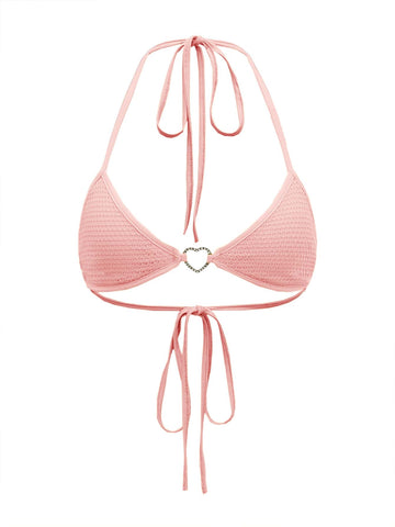 Top halter con diamante de imitación con diseño de aro de corazón de espalda abierta con nudo