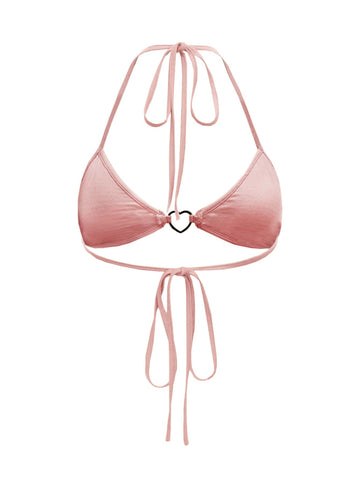 Top halter con diamante de imitación con diseño de aro de corazón de espalda abierta con nudo