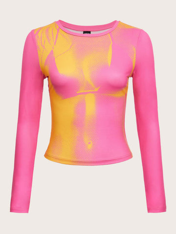 Top Camiseta crop con estampado de cuerpo 3D