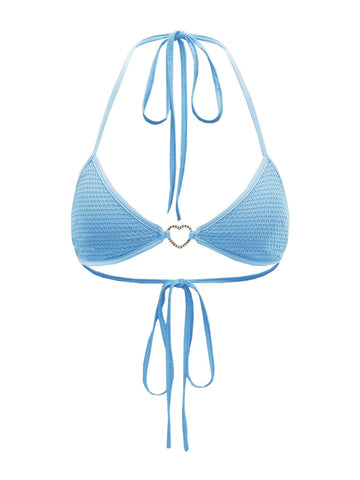 Top halter con diamante de imitación con diseño de aro de corazón de espalda abierta con nudo