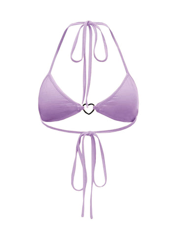 Top halter con diamante de imitación con diseño de aro de corazón de espalda abierta con nudo