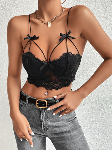 Unity Top de tirantes bustier con lazo delantero con encaje de pestaña