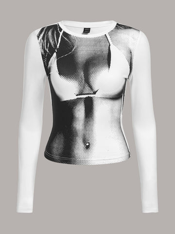 Top Camiseta crop con estampado de cuerpo 3D