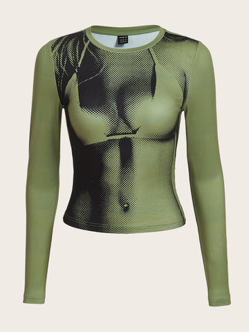 Top Camiseta crop con estampado de cuerpo 3D