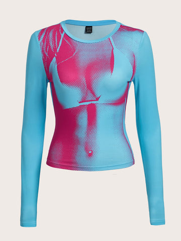 Top Camiseta crop con estampado de cuerpo 3D