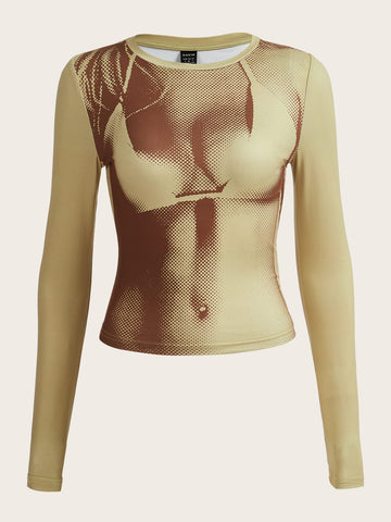 Top Camiseta crop con estampado de cuerpo 3D