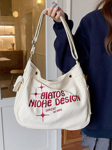 Bolso tote con detalle de letras, bolso de hombro de gran capacidad