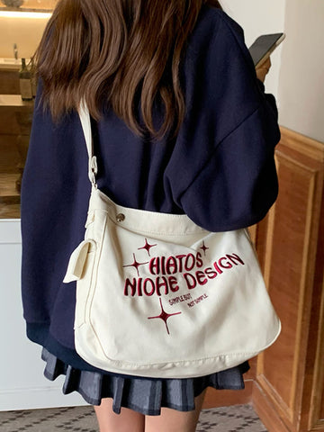 Bolso tote con detalle de letras, bolso de hombro de gran capacidad