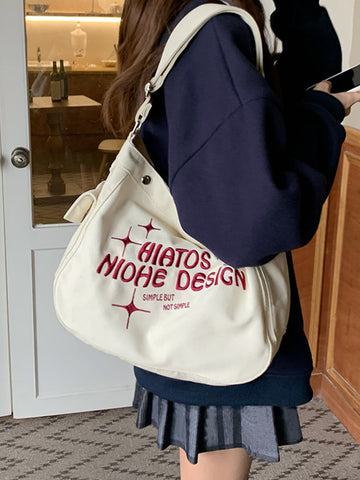 Bolso tote con detalle de letras, bolso de hombro de gran capacidad