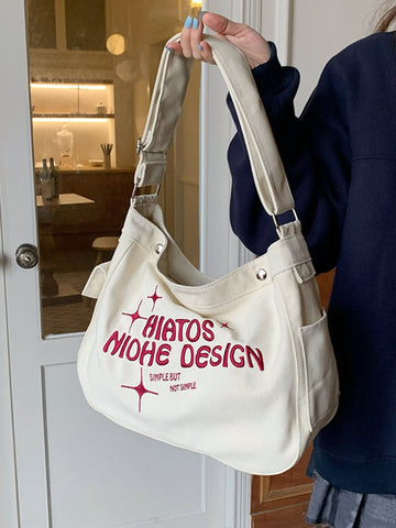 Bolso tote con detalle de letras, bolso de hombro de gran capacidad