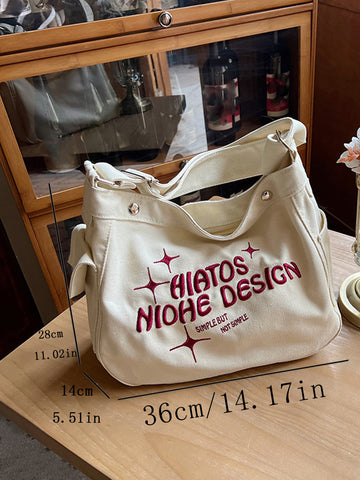 Bolso tote con detalle de letras, bolso de hombro de gran capacidad