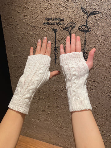 1 par de guantes sin dedos de punto cálidos para mujer para otoño e invierno