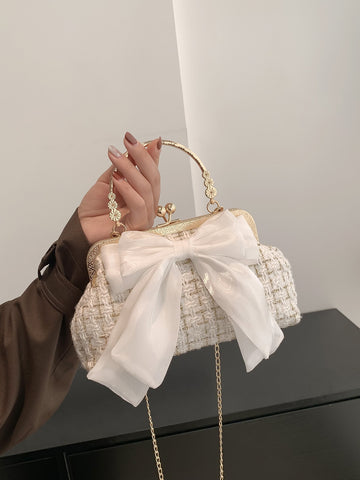 Bolso cartera con patrón de cuadros con diseño de lazo con cerradura