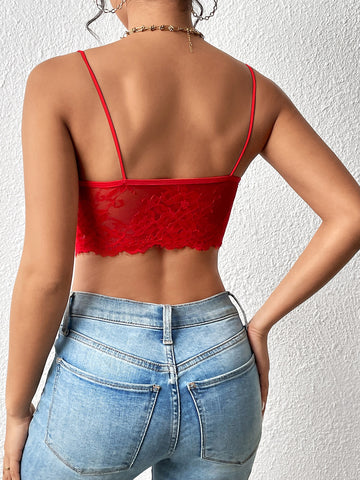 Unity Top de tirantes bustier con lazo delantero con encaje de pestaña