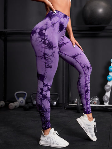 Leggings deportivos de tie dye con estiramiento alto