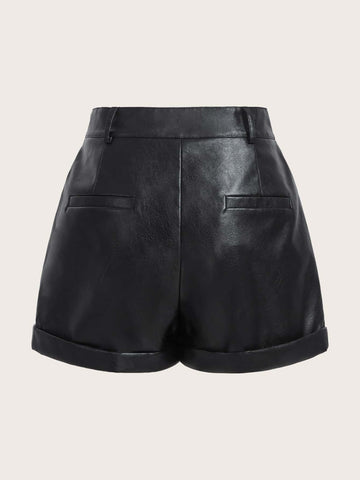 Shorts de talle alto bajo de doblez PU