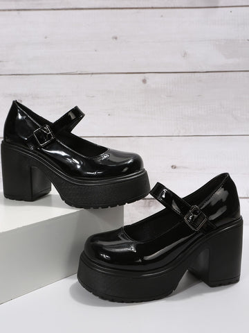 Zapatos negro mary jane Mujer mary jane plataforma Tacones gruesos