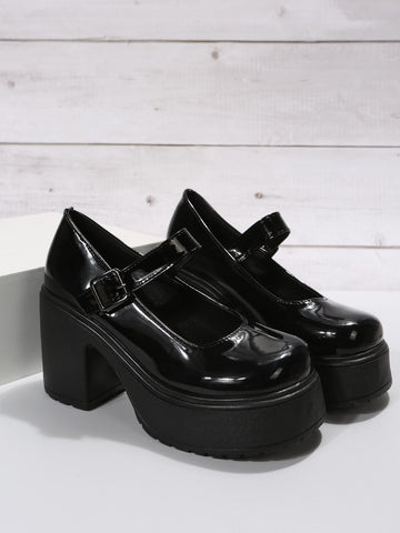 Zapatos negro mary jane Mujer mary jane plataforma Tacones gruesos