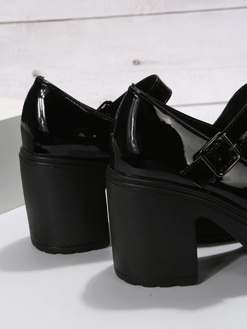 Zapatos negro mary jane Mujer mary jane plataforma Tacones gruesos