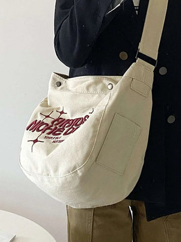 Bolso bandolera hobo bordado con letras, casual de gran tamaño para la vida diaria