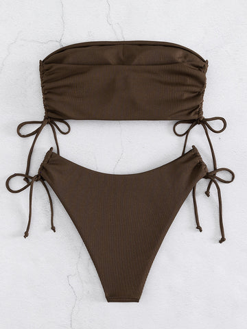 Bañador bikini cortado alto bandeau de canalé