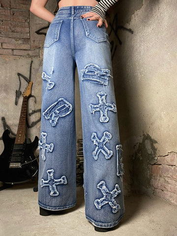 Jeans para mujer Botón Bolsillo Cremallera Letras