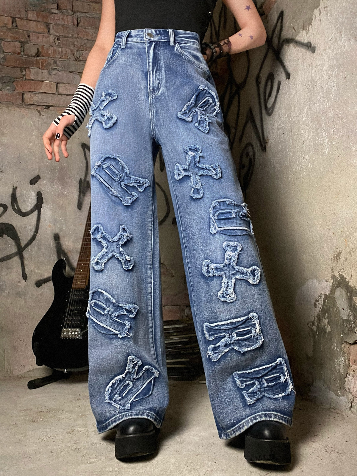 Jeans para mujer Botón Bolsillo Cremallera Letras