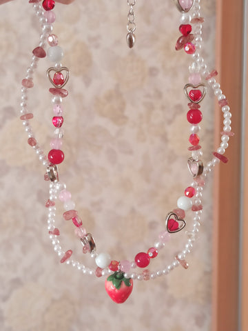 1 pieza collar de cuentas con decoración de fresas y perlas de imitación a la moda para mujer para decoración diaria