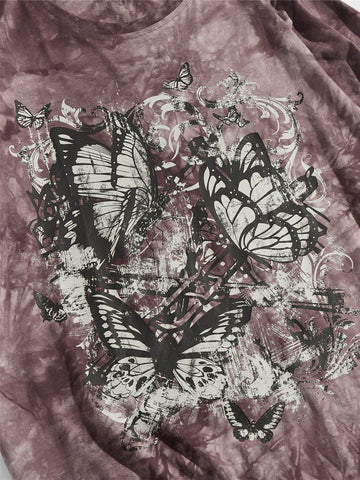 Camiseta de tie dye con estampado de mariposa